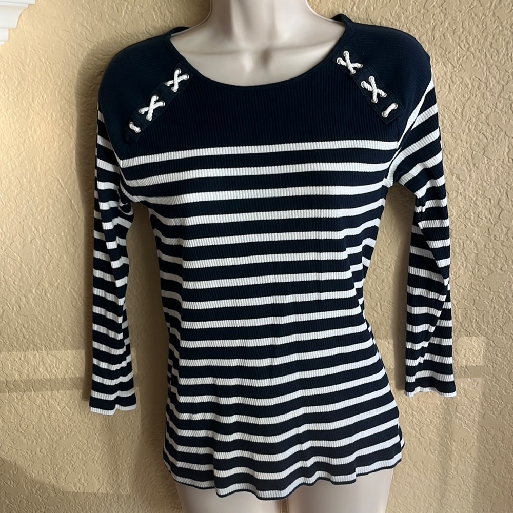 Lauren navy nautical striped top